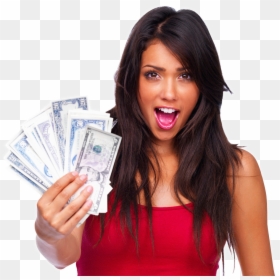 Transparent Woman Holding Money Png - Smiling Girl With Money, Png Download - woman holding money png