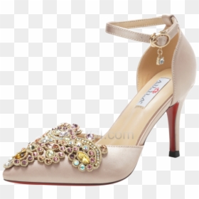 Satin Rhinestones Elegant With Ankle Strap 8 Cm High - Gold Pointed Heels For Brides 5cm, HD Png Download - stilettos png