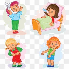Set Icons Little Girl Sick, Fever, Young, Boy Png And - Sick Cartoon, Transparent Png - young girl png