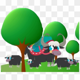 Yak With Herd In Trees - Cartoon, HD Png Download - yak png
