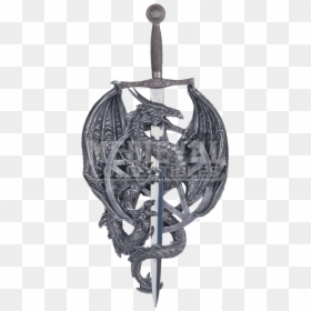 Silver Dragon With Sword Wall Plaque - Sword, HD Png Download - silver dragon png