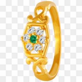 22kt Yellow Gold, American Diamond And Emerald Ring - Engagement Ring, HD Png Download - one ring png