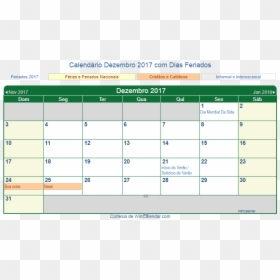 Calendário Brasileiro Dezembro 2017 Em Formato De Imagem - March 2018 Holidays Canada, HD Png Download - calendario 2017 png
