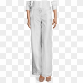 White Linen Flat Front Cuffed Wide Leg Pants View Front - Double Pleated Suit Trousers, HD Png Download - linen png