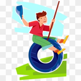Vector Illustration Of Young Boy Swings On Tire Swing - Balanço De Pneu Png, Transparent Png - tire swing png