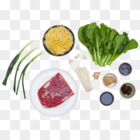 Beef Ramen Noodle Soup With Choy Sum And Enoki Mushrooms - Ramen Ingredients Png, Transparent Png - ramen noodle png
