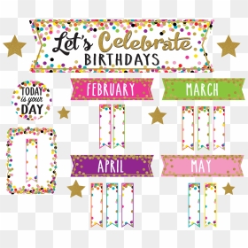 Tcr5884 Confetti Lets Celebrate Birthdays Mini Bulletin - Birthday Design Ideas For Bulletin Board, HD Png Download - birthday confetti background png