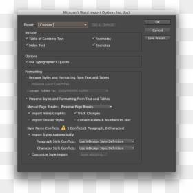 Import Options When Placing A Word Document - Xcode 2 Dark Color Scheme, HD Png Download - check boxes png