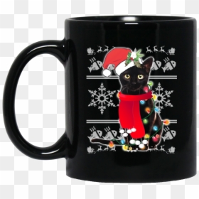 Ugly Christmas Black Cat Santa Scarf Merry Xmas Mug - Portable Network Graphics, HD Png Download - merry xmas png
