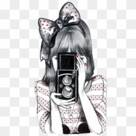 Girl Holding Camera Sketch, HD Png Download - corazon png para photoscape