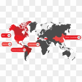 Presencia De Apparel En El Mundo - Map Of The World Grayscale, HD Png Download - mapa colombia png