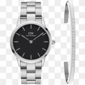 Gift Set Dw00100206 Dw00400004 Iconic Link 32mm Silver - Daniel Wellington New Watch, HD Png Download - black metal png