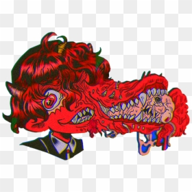 #demon #horror #guro #blood #teeth #guts #boy #red - Scary Aesthetic Dragon, HD Png Download - demon teeth png