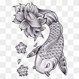 Black And White Koi Fish And Lotus Flower Tattoo, HD Png Download - lotus tattoo png