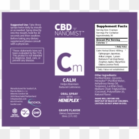 Bioactive Nanomist Calm Oral Cbd Spray - Cbd Oral Spray Label, HD Png Download - liriope png