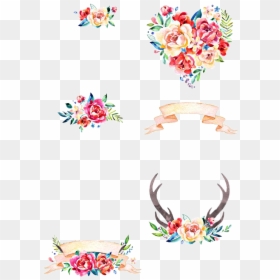 #watercolor #flowers #antlers #octopusartis #floral - Watercolor Heart Flower Tattoo, HD Png Download - rustic banner png