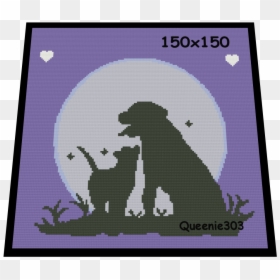 Cat Dog Love - Cross-stitch, HD Png Download - corgi silhouette png