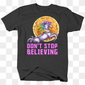 Don 039 T Stop Believing Rainbow Unicorn And Moon Pixel - Boardwalk T Shirts Beach, HD Png Download - pixel moon png