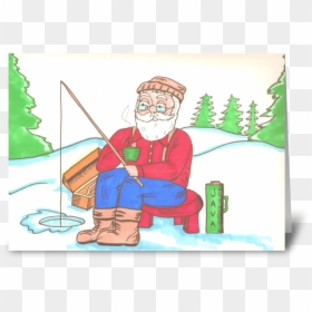 Ice Fishing Santa Greeting Card - Cartoon, HD Png Download - santa sitting png