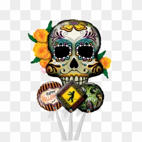Day Of The Dead Skull-jumbo Balloons Bouquet - Balloon Dia De Los Muertos, HD Png Download - sugar skulls png