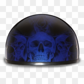 Daytona Skull Cap W/ Skull Flames Blue Helmet Bike - Skull, HD Png Download - skull helmet png