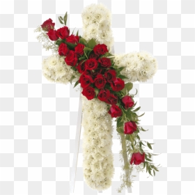 Cross Flower Funeral White Red , Png Download - Cross Flower Arrangement For Funeral, Transparent Png - flower cross png