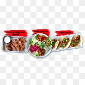 Cocoa Chipotle Wings, Cobb Salad, Fish Tacos - Korean Taco, HD Png Download - mofongo png