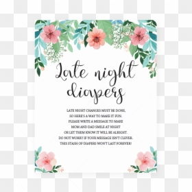Late Night Diapers Printable Sign With Pink Flowers - Printable Baby Shower Predictions, HD Png Download - pink flower emoji png