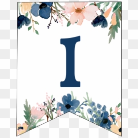 Blue & Pink Floral Banner Letters Free Printable - Letter I Floral Banner, HD Png Download - pink number 1 png