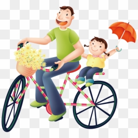 Daughter And Father On Cycling, HD Png Download - people bike png
