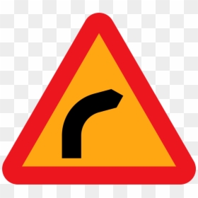 Free Vector Dangerous Bend Bend To Right Clip Art - Dangerous Right Bend Sign, HD Png Download - + sign png