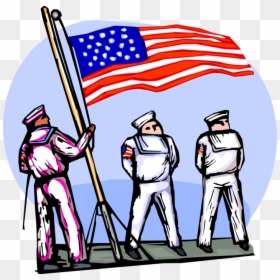 Vector Illustration Of American Naval Sailors Raise - Cartoon, HD Png Download - usa flag vector png