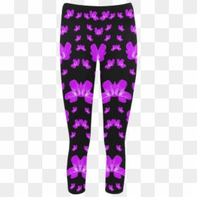 Pretty Flowers In Purple Capri Legging - Leggings, HD Png Download - pretty flowers png