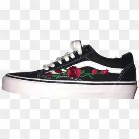 Vans Shoes Black With Roses, HD Png Download - rose patch png