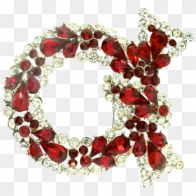 Vtg Philippe Trifari Christmas Wreath Figural Ruby - Necklace, HD Png Download - christmas wreath border png