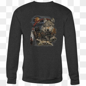 Crewneck Sweatshirt White Grey Wolf Native American - Long-sleeved T-shirt, HD Png Download - gray wolf png