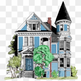 #house #home #neighborhood #huntedhouse #victorian - Victorian House Ink Drawing, HD Png Download - victorian house png