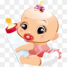 Baby With Feeding Bottle Cartoon, HD Png Download - baby .png