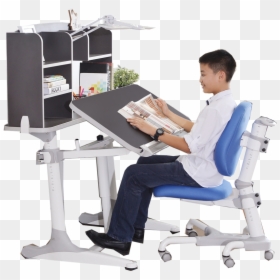 Study Table And Chair With Shelf, HD Png Download - top of desk png