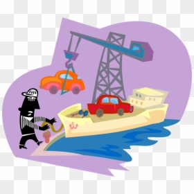 Vector Illustration Of Automobiles Being Loaded By - Cartoon, HD Png Download - ship vector png