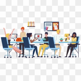 People Working Together Cartoon, HD Png Download - people sitting at a table png
