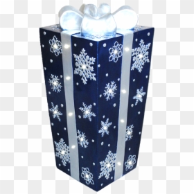 Blue Wth Silver Bow And Snowflakes"  Class= - Box, HD Png Download - blue gift bow png