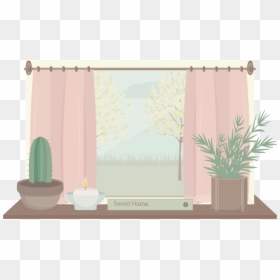 #ftestickers #illustration #flowers #window #curtains - Tirai Vector Cartoon Png, Transparent Png - pink curtain png