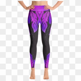 Feathers Pattern Pink Purple Yoga Mockup Front White - Leggings, HD Png Download - purple feather png