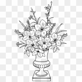 Drawing Vase With Flowers Coloring Book - Flower Vase Colouring Pages, HD Png Download - flores dibujo png