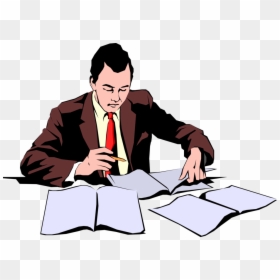 Vector Illustration Of Businessman Reviewing Documents - Clip Art Reviewing Documents, HD Png Download - businessman vector png