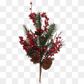 Fir Branch With Red Berries And Cones, 53cm - Weihnachtsdeko Mit Roten Beeren, HD Png Download - christmas berries png