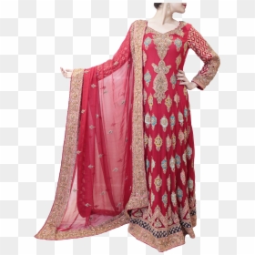 Red Pakistani Bridal Gown With Multicolored Trail ,, HD Png Download - bridal png