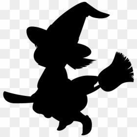 Cartoon Witch Silhouette, HD Png Download - witch broomstick png