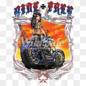 Girl On Motorbike Tattoo, HD Png Download - biker skull png